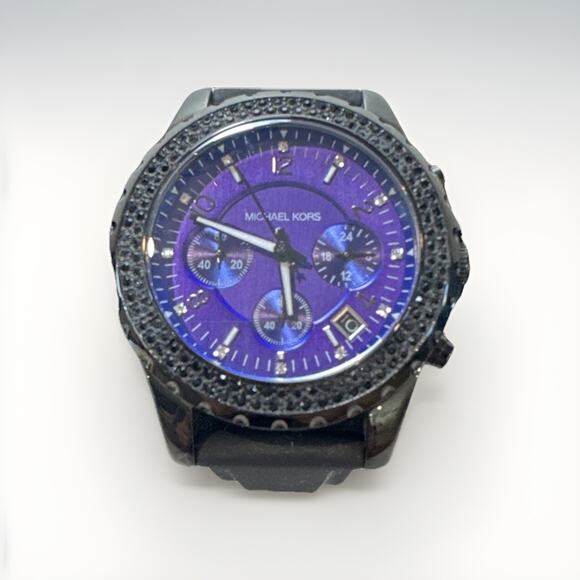 NEW Michael Kors MK-5390 Chronograph Watch – Black & Purple Dial